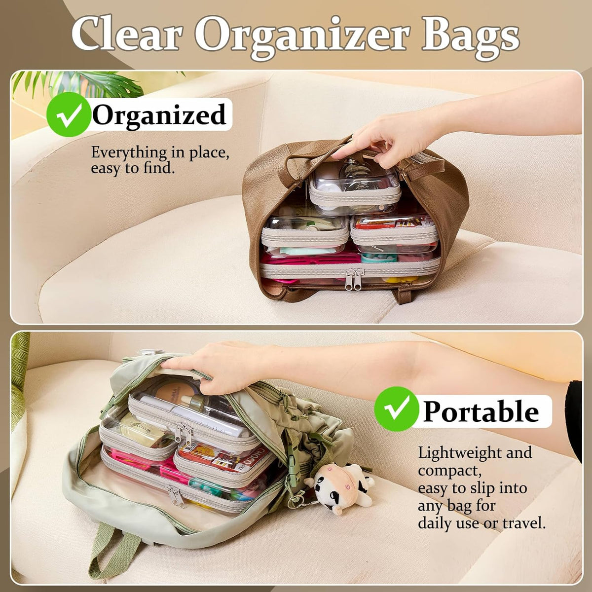 4 pcs Clear Zipper Pouches,Hard Shell Zipper Case,Toiletry Bag for Travel