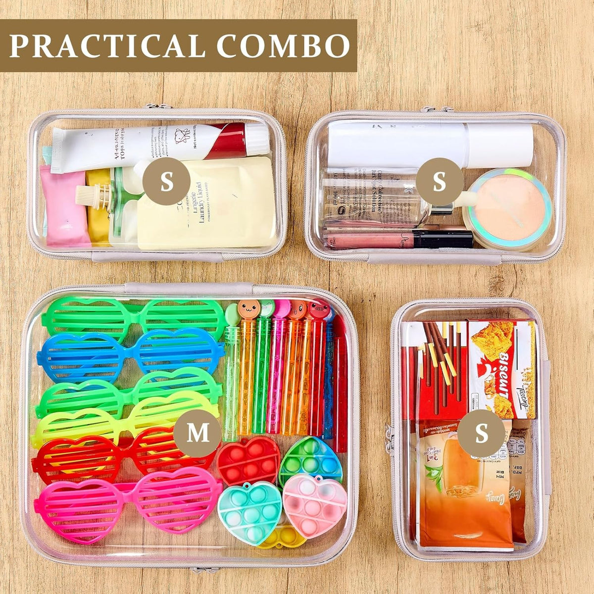4 pcs Clear Zipper Pouches,Hard Shell Zipper Case,Toiletry Bag for Travel