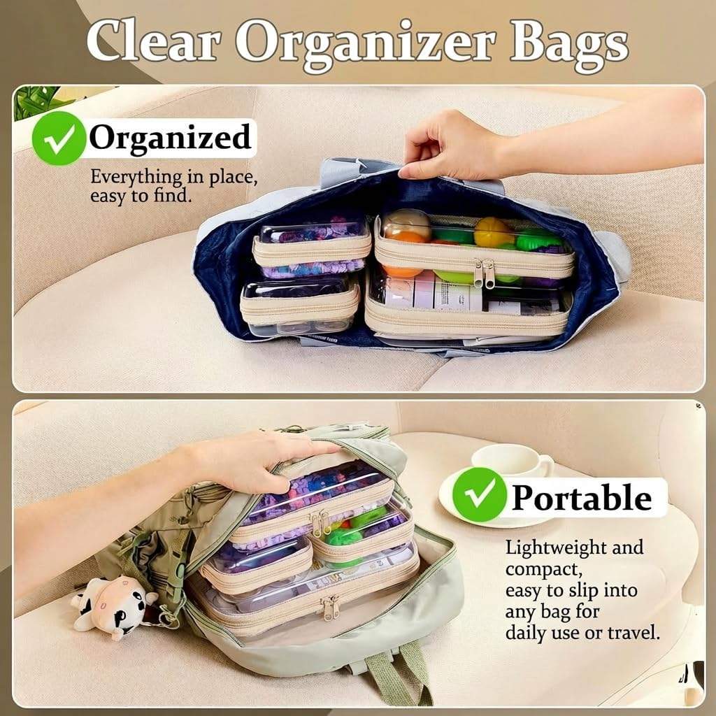 4 pcs Clear Zipper Pouches,Hard Shell Zipper Case,Toiletry Bag for Travel