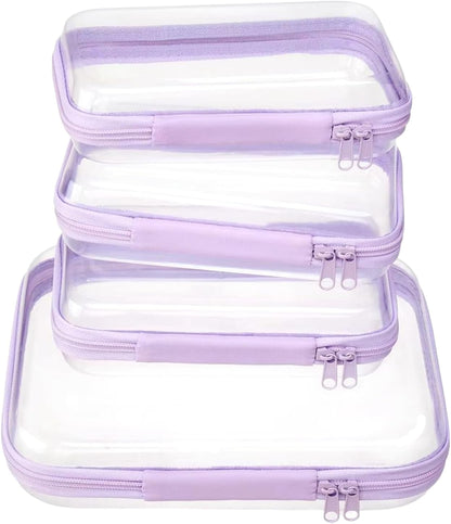 4 pcs Clear Zipper Pouches,Hard Shell Zipper Case,Toiletry Bag for Travel