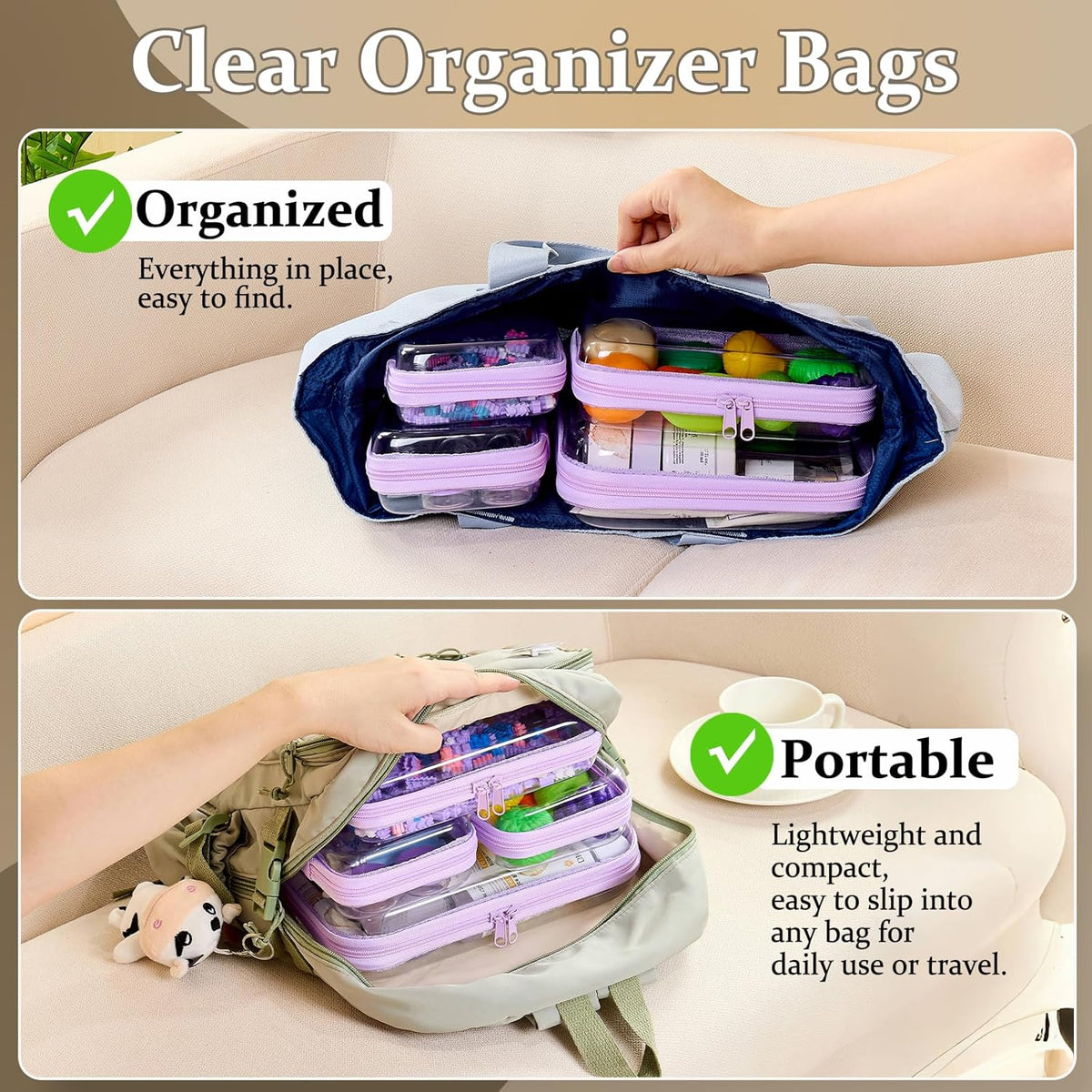 4 pcs Clear Zipper Pouches,Hard Shell Zipper Case,Toiletry Bag for Travel