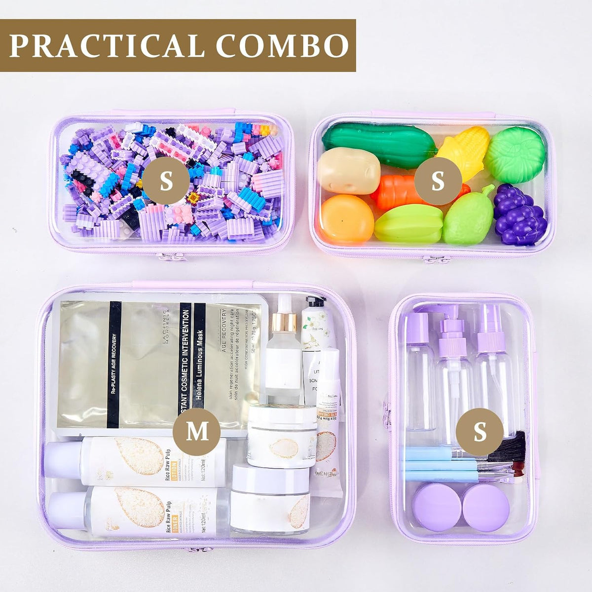 4 pcs Clear Zipper Pouches,Hard Shell Zipper Case,Toiletry Bag for Travel