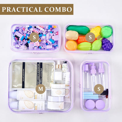 4 pcs Clear Zipper Pouches,Hard Shell Zipper Case,Toiletry Bag for Travel