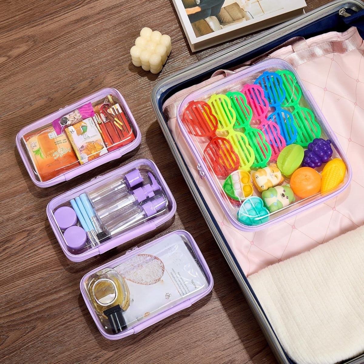 4 pcs Clear Zipper Pouches,Hard Shell Zipper Case,Toiletry Bag for Travel