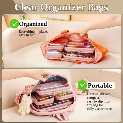 4 pcs Clear Zipper Pouches,Hard Shell Zipper Case,Toiletry Bag for Travel