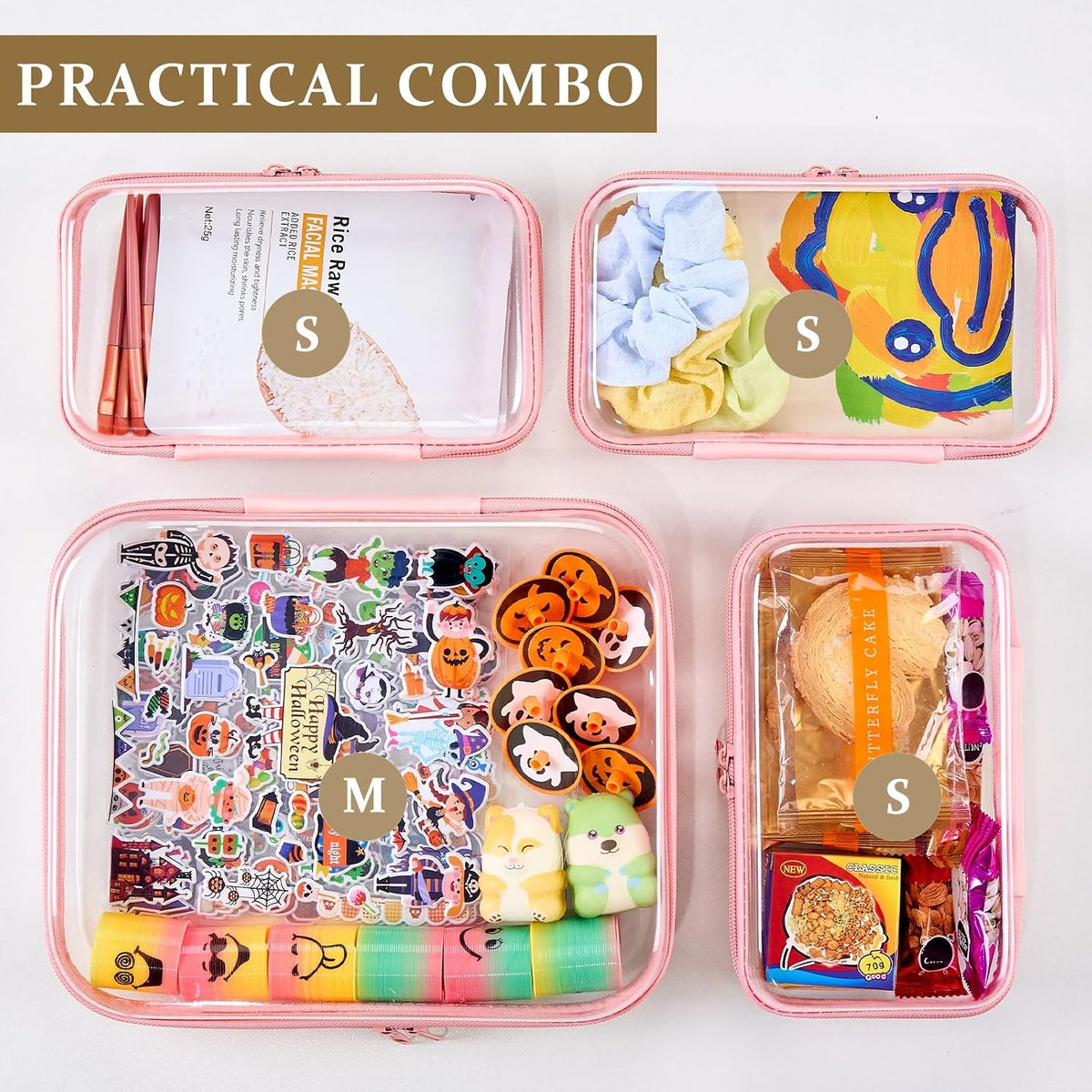 4 pcs Clear Zipper Pouches,Hard Shell Zipper Case,Toiletry Bag for Travel