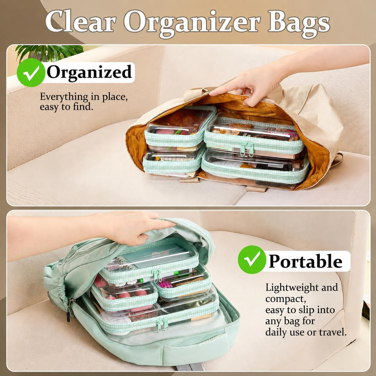 4 pcs Clear Zipper Pouches,Hard Shell Zipper Case,Toiletry Bag for Travel