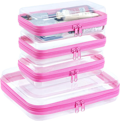 4 pcs Clear Zipper Pouches,Hard Shell Zipper Case,Toiletry Bag for Travel
