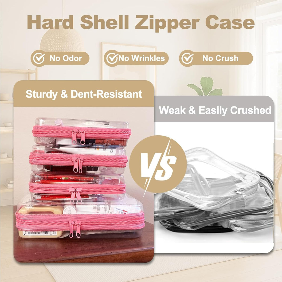 4 pcs Clear Zipper Pouches,Hard Shell Zipper Case,Toiletry Bag for Travel