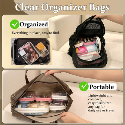 4 pcs Clear Zipper Pouches,Hard Shell Zipper Case,Toiletry Bag for Travel