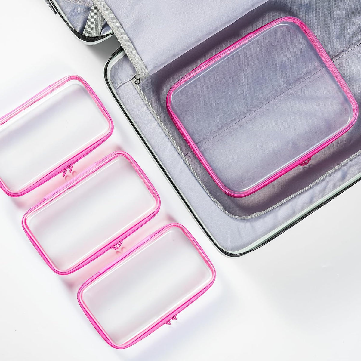 4 pcs Clear Zipper Pouches,Hard Shell Zipper Case,Toiletry Bag for Travel