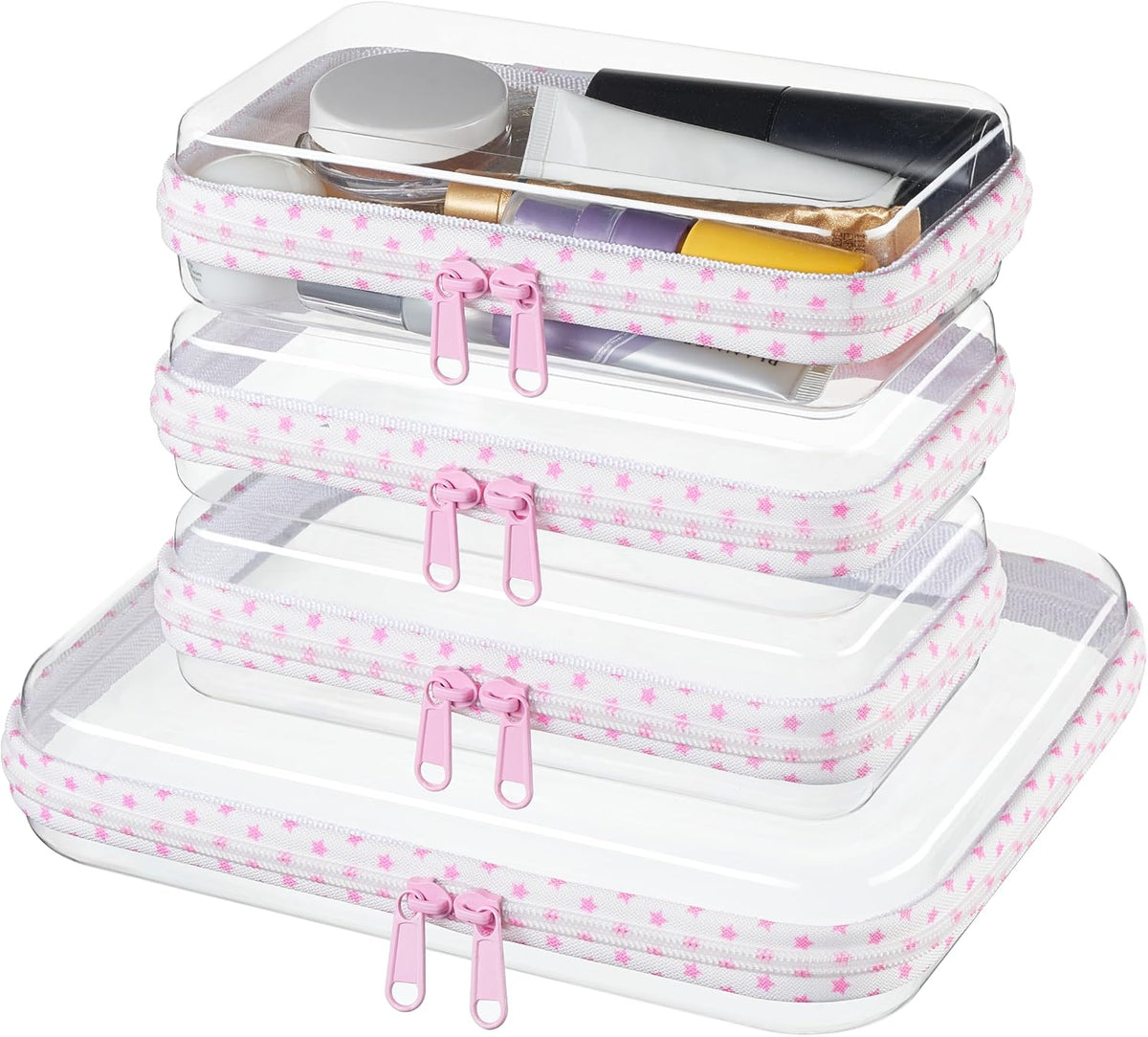 4 pcs Clear Zipper Pouches,Hard Shell Zipper Case,Toiletry Bag for Travel