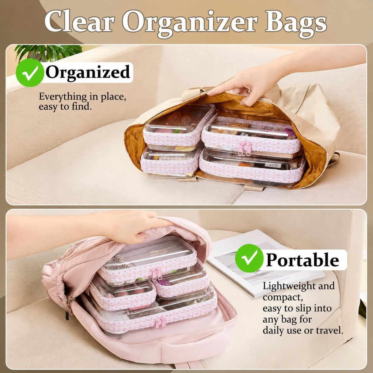 4 pcs Clear Zipper Pouches,Hard Shell Zipper Case,Toiletry Bag for Travel