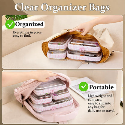 4 pcs Clear Zipper Pouches,Hard Shell Zipper Case,Toiletry Bag for Travel
