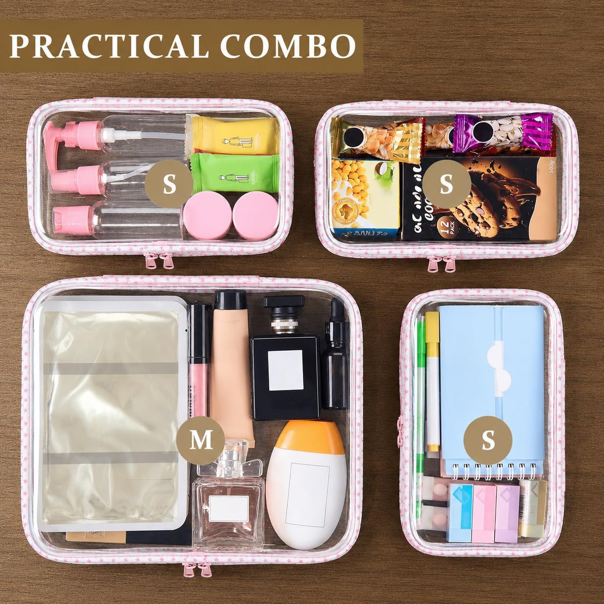 4 pcs Clear Zipper Pouches,Hard Shell Zipper Case,Toiletry Bag for Travel