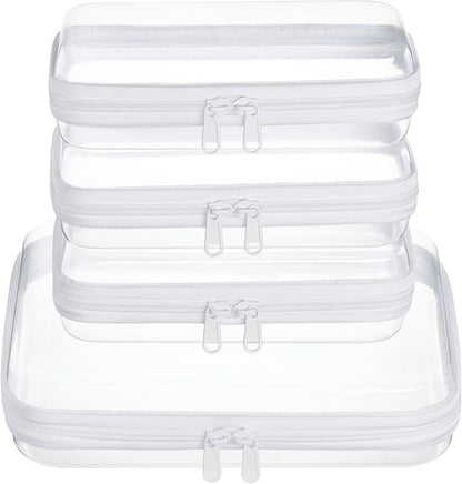 4 pcs Clear Zipper Pouches,Hard Shell Zipper Case,Toiletry Bag for Travel