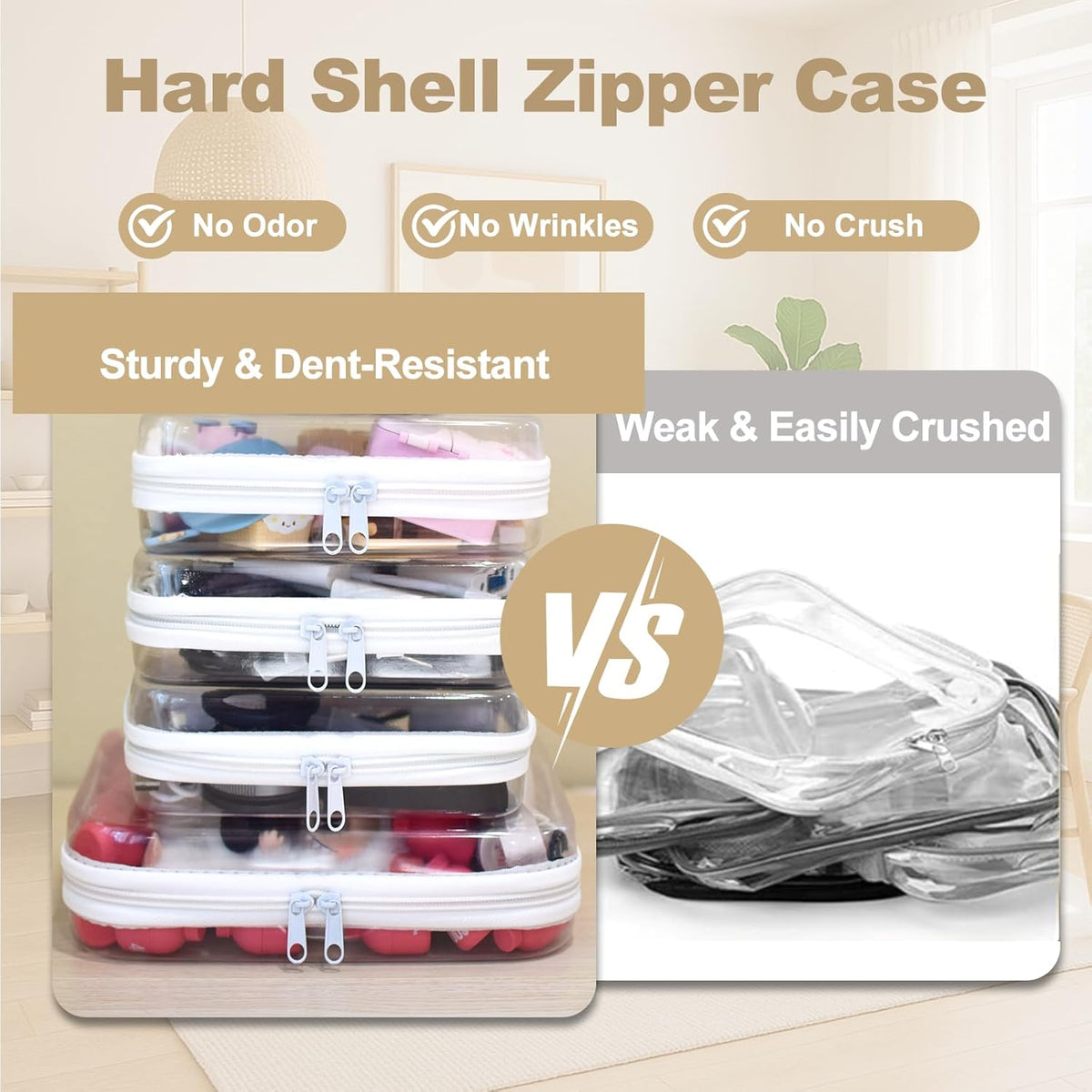 4 pcs Clear Zipper Pouches,Hard Shell Zipper Case,Toiletry Bag for Travel