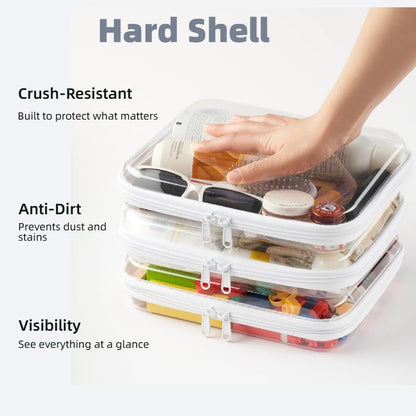 4 pcs Clear Zipper Pouches,Hard Shell Zipper Case,Toiletry Bag for Travel