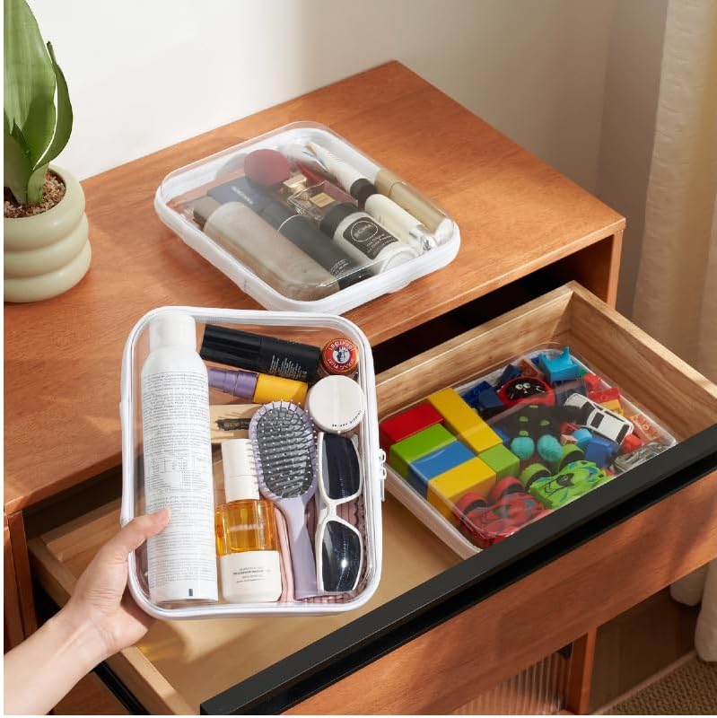 4 pcs Clear Zipper Pouches,Hard Shell Zipper Case,Toiletry Bag for Travel