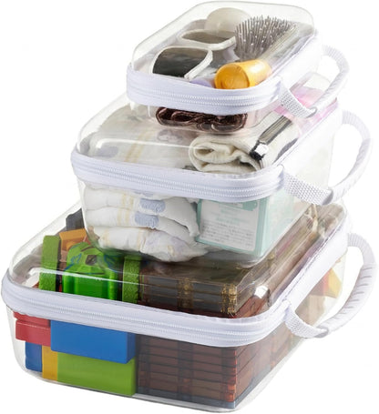 4 pcs Clear Zipper Pouches,Hard Shell Zipper Case,Toiletry Bag for Travel