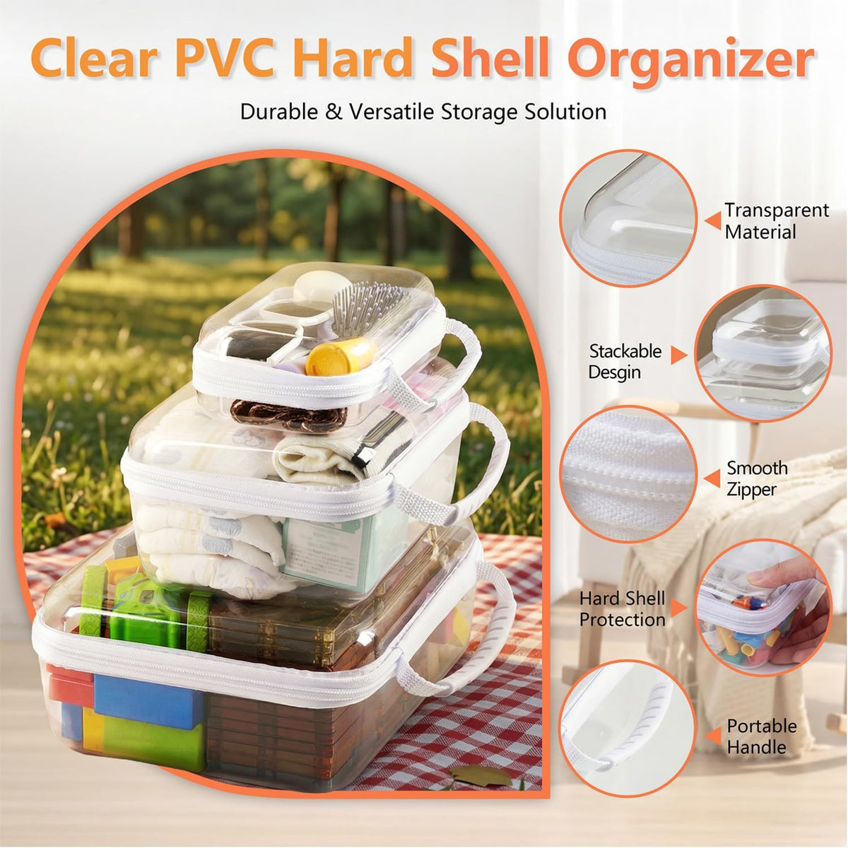4 pcs Clear Zipper Pouches,Hard Shell Zipper Case,Toiletry Bag for Travel