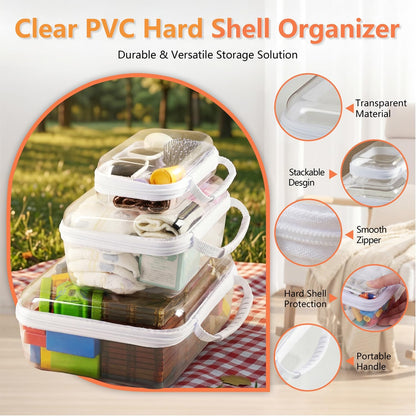 4 pcs Clear Zipper Pouches,Hard Shell Zipper Case,Toiletry Bag for Travel