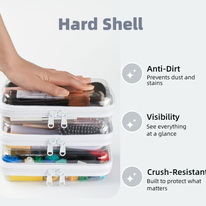 4 pcs Clear Zipper Pouches,Hard Shell Zipper Case,Toiletry Bag for Travel