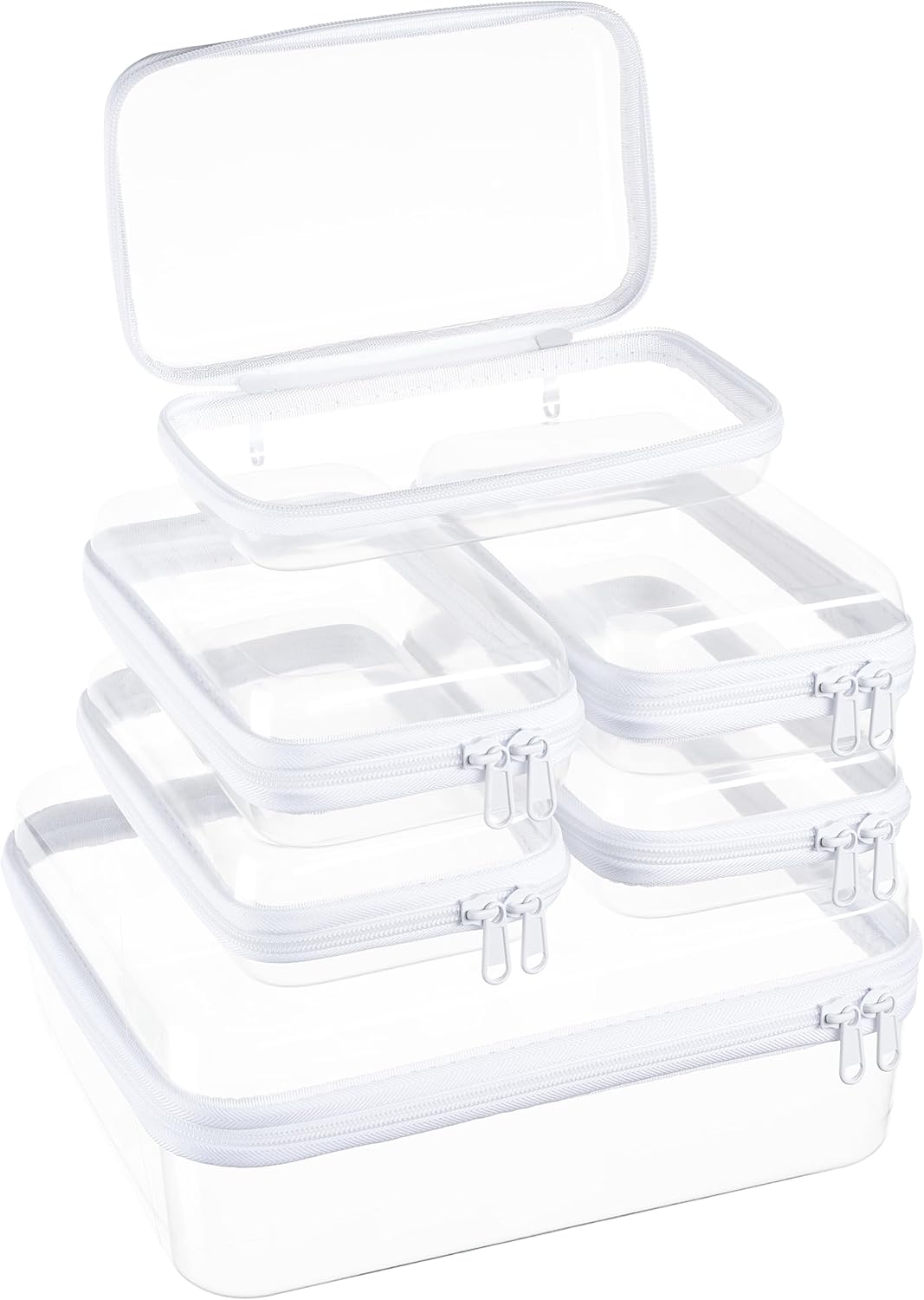 4 pcs Clear Zipper Pouches,Hard Shell Zipper Case,Toiletry Bag for Travel