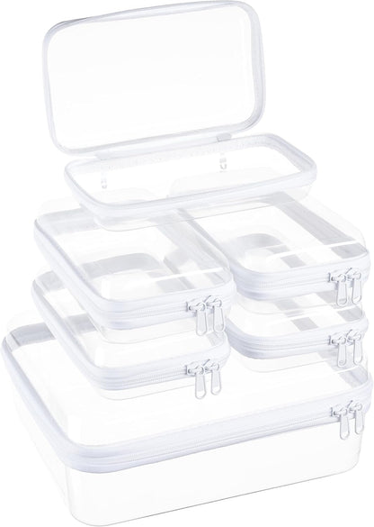 4 pcs Clear Zipper Pouches,Hard Shell Zipper Case,Toiletry Bag for Travel
