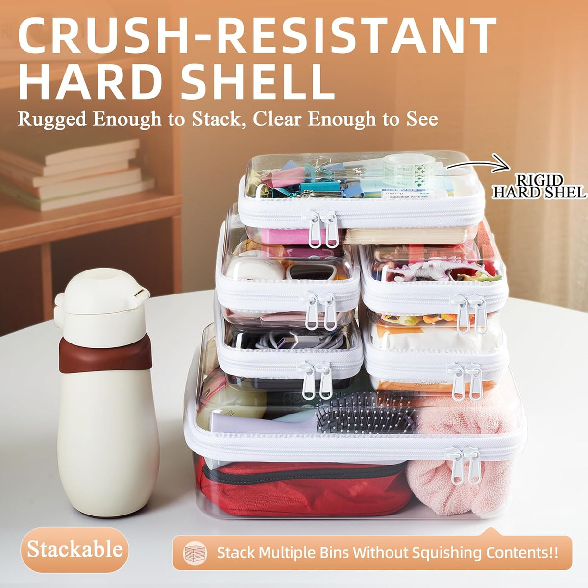 4 pcs Clear Zipper Pouches,Hard Shell Zipper Case,Toiletry Bag for Travel