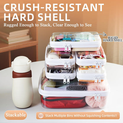 4 pcs Clear Zipper Pouches,Hard Shell Zipper Case,Toiletry Bag for Travel