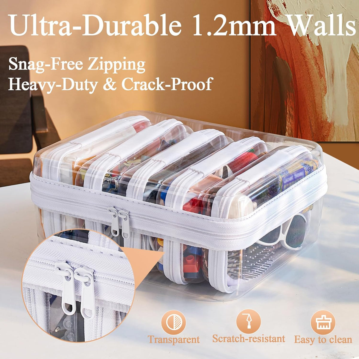 4 pcs Clear Zipper Pouches,Hard Shell Zipper Case,Toiletry Bag for Travel