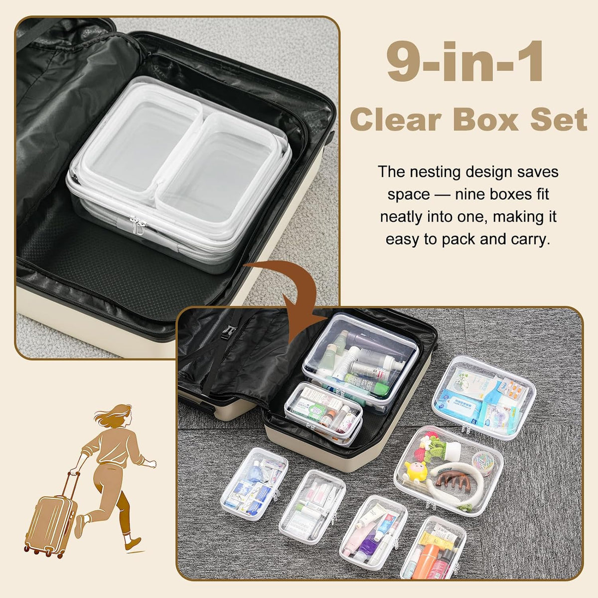4 pcs Clear Zipper Pouches,Hard Shell Zipper Case,Toiletry Bag for Travel