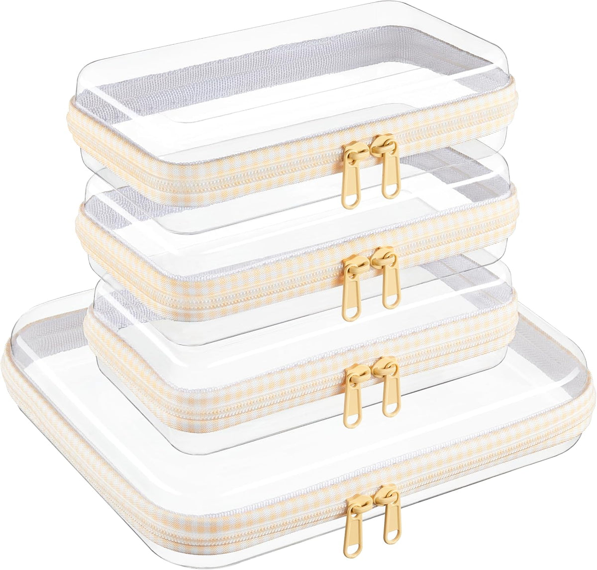 4 pcs Clear Zipper Pouches,Hard Shell Zipper Case,Toiletry Bag for Travel