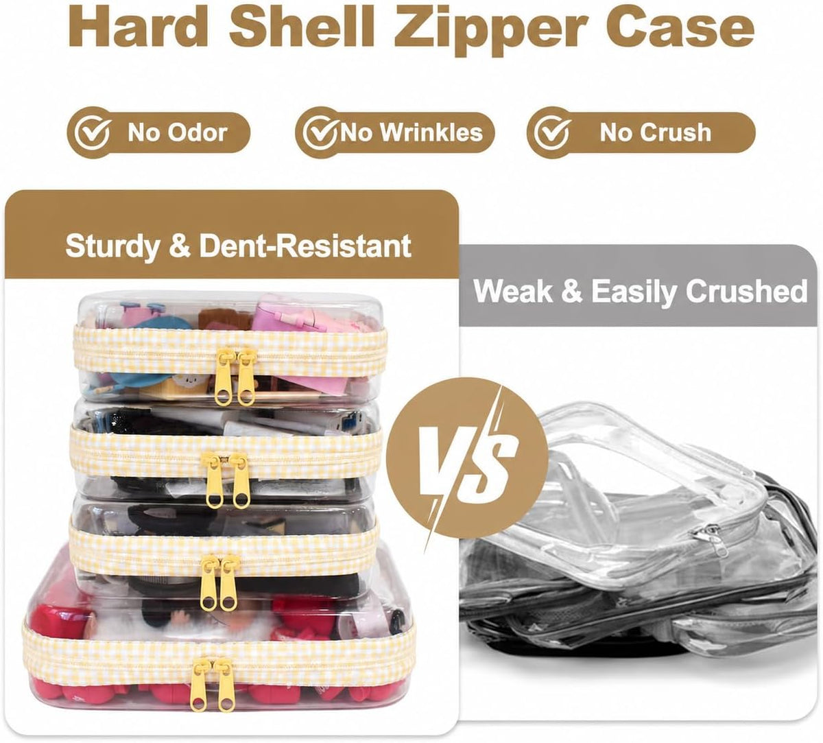 4 pcs Clear Zipper Pouches,Hard Shell Zipper Case,Toiletry Bag for Travel