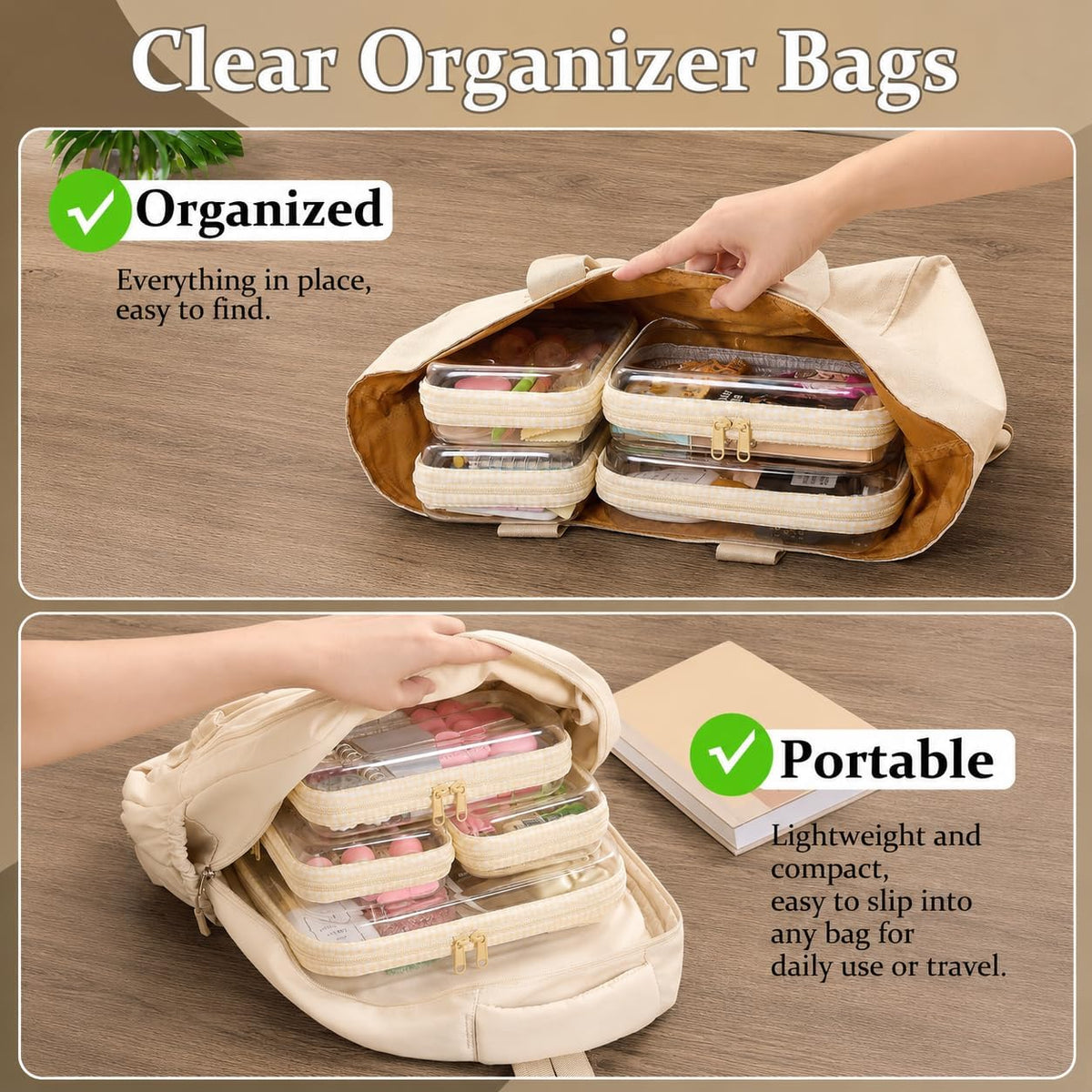 4 pcs Clear Zipper Pouches,Hard Shell Zipper Case,Toiletry Bag for Travel