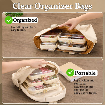 4 pcs Clear Zipper Pouches,Hard Shell Zipper Case,Toiletry Bag for Travel