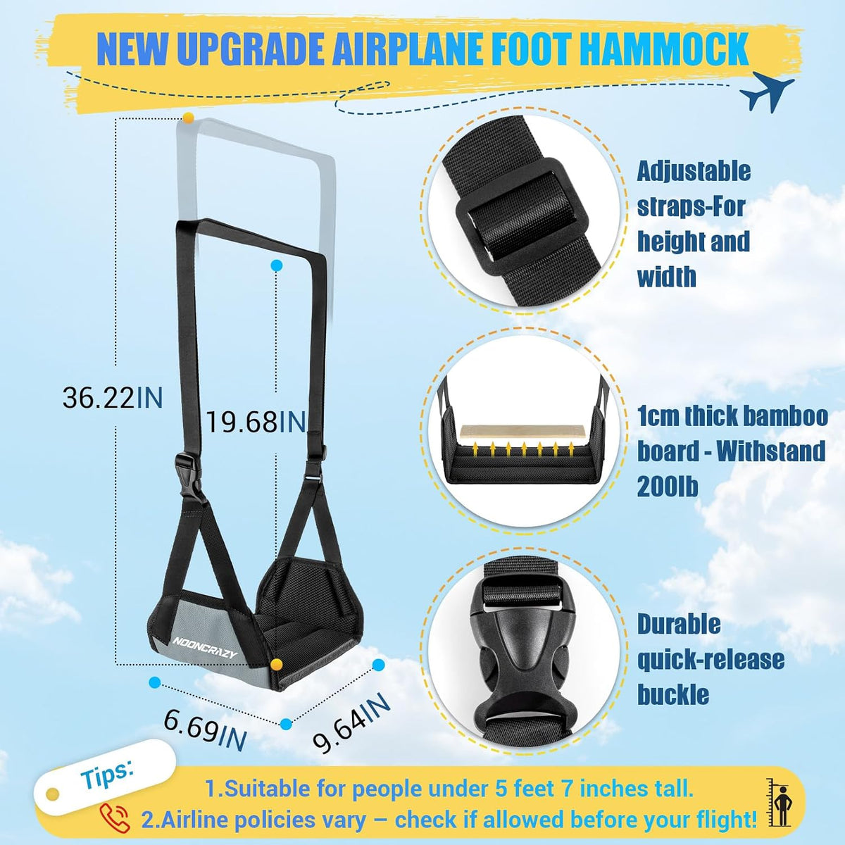 Airplane Foot Fammock, No Collapse Thickened Bamboo Plane Foot Rest Travel