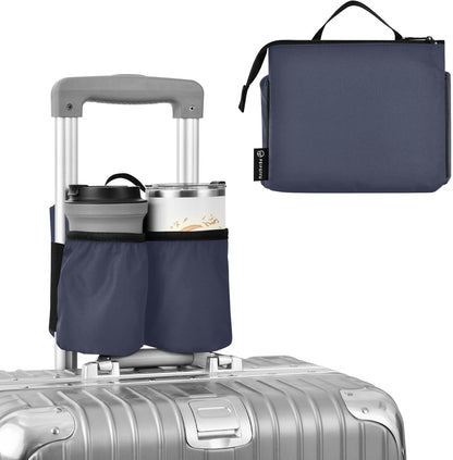 Navy Blue Travel Luggage Cup Holder for Suitcase Free Hands Travel Drink Bag for Coffee Mugs Bottles