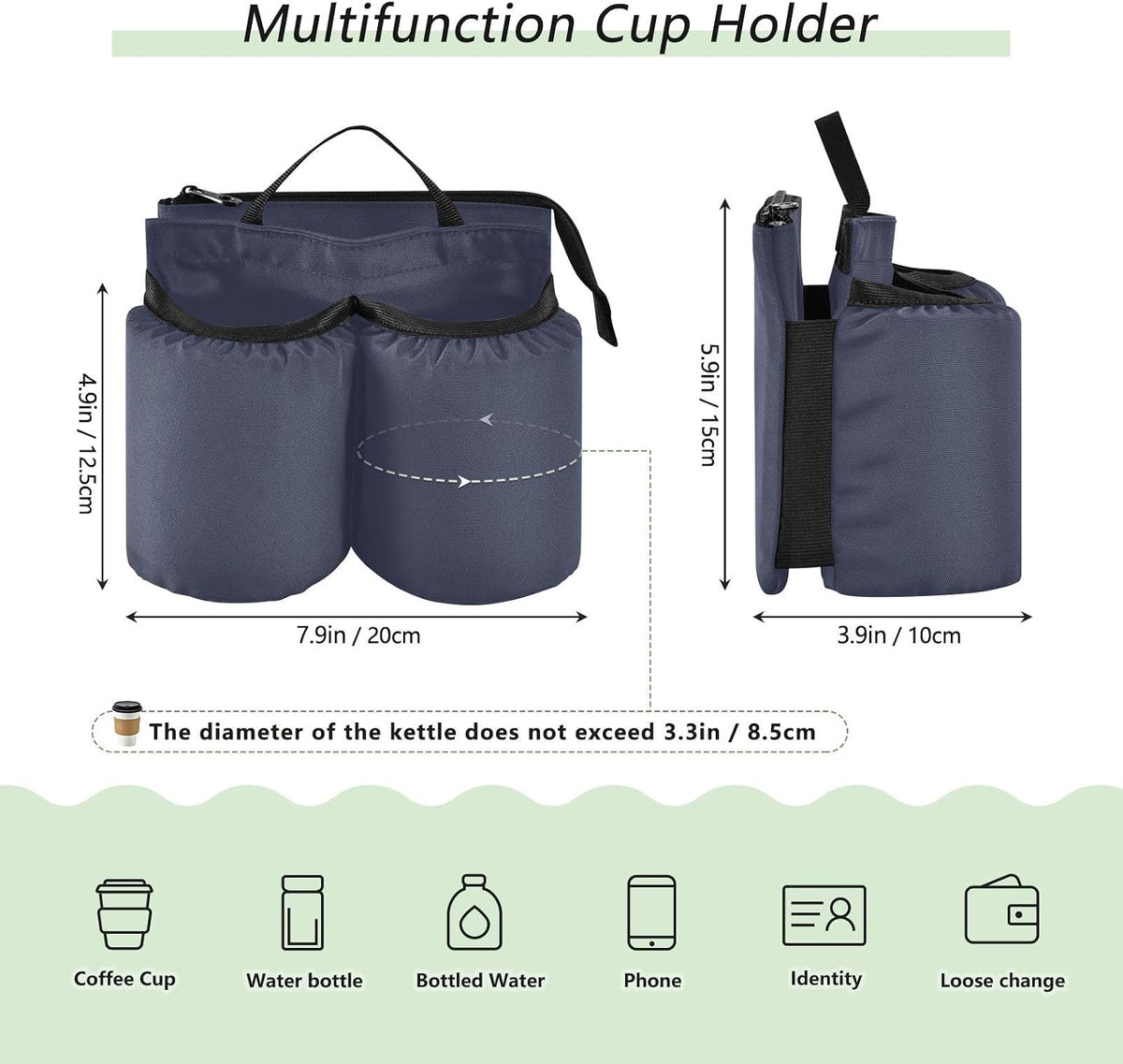 Navy Blue Travel Luggage Cup Holder for Suitcase Free Hands Travel Drink Bag for Coffee Mugs Bottles