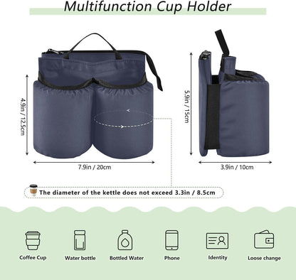 Navy Blue Travel Luggage Cup Holder for Suitcase Free Hands Travel Drink Bag for Coffee Mugs Bottles
