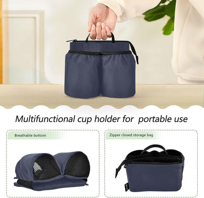 Navy Blue Travel Luggage Cup Holder for Suitcase Free Hands Travel Drink Bag for Coffee Mugs Bottles