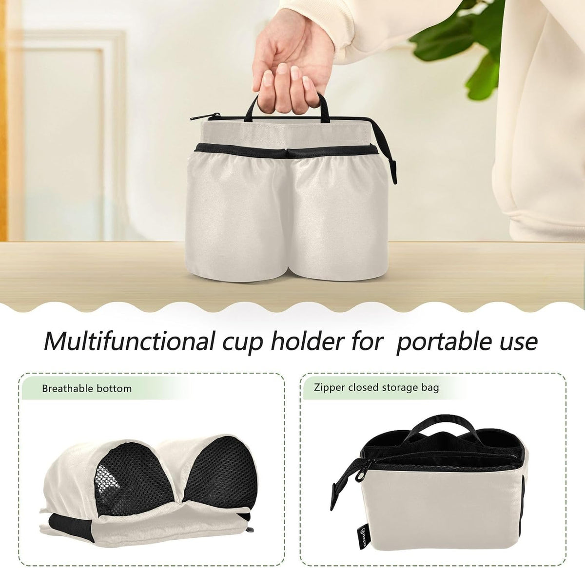 Navy Blue Travel Luggage Cup Holder for Suitcase Free Hands Travel Drink Bag for Coffee Mugs Bottles