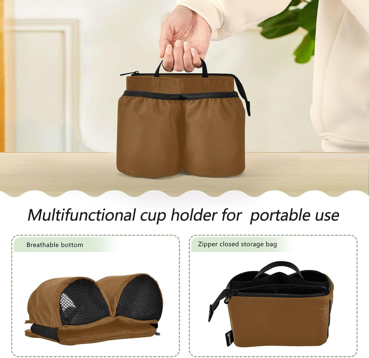 Navy Blue Travel Luggage Cup Holder for Suitcase Free Hands Travel Drink Bag for Coffee Mugs Bottles