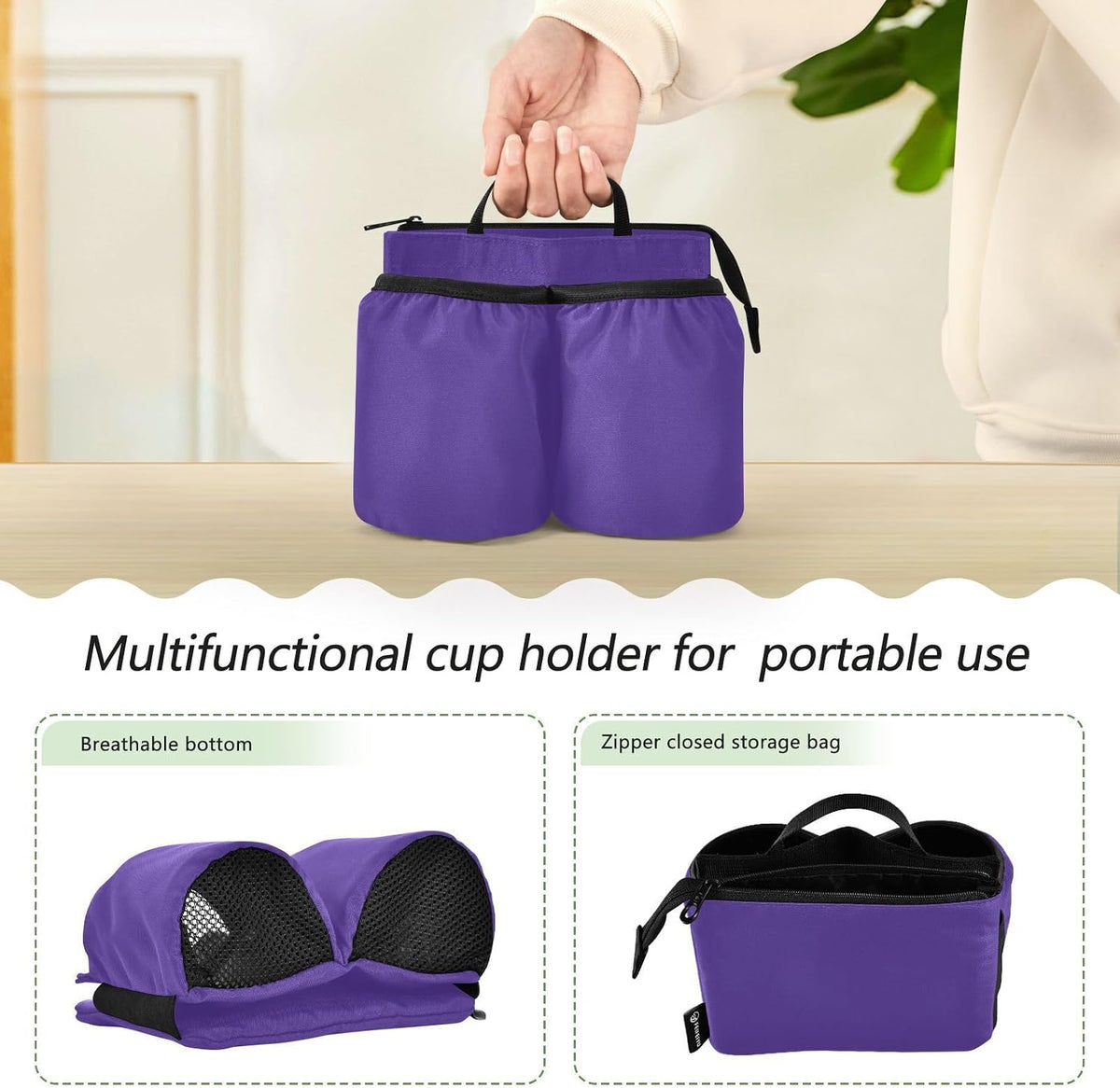Navy Blue Travel Luggage Cup Holder for Suitcase Free Hands Travel Drink Bag for Coffee Mugs Bottles