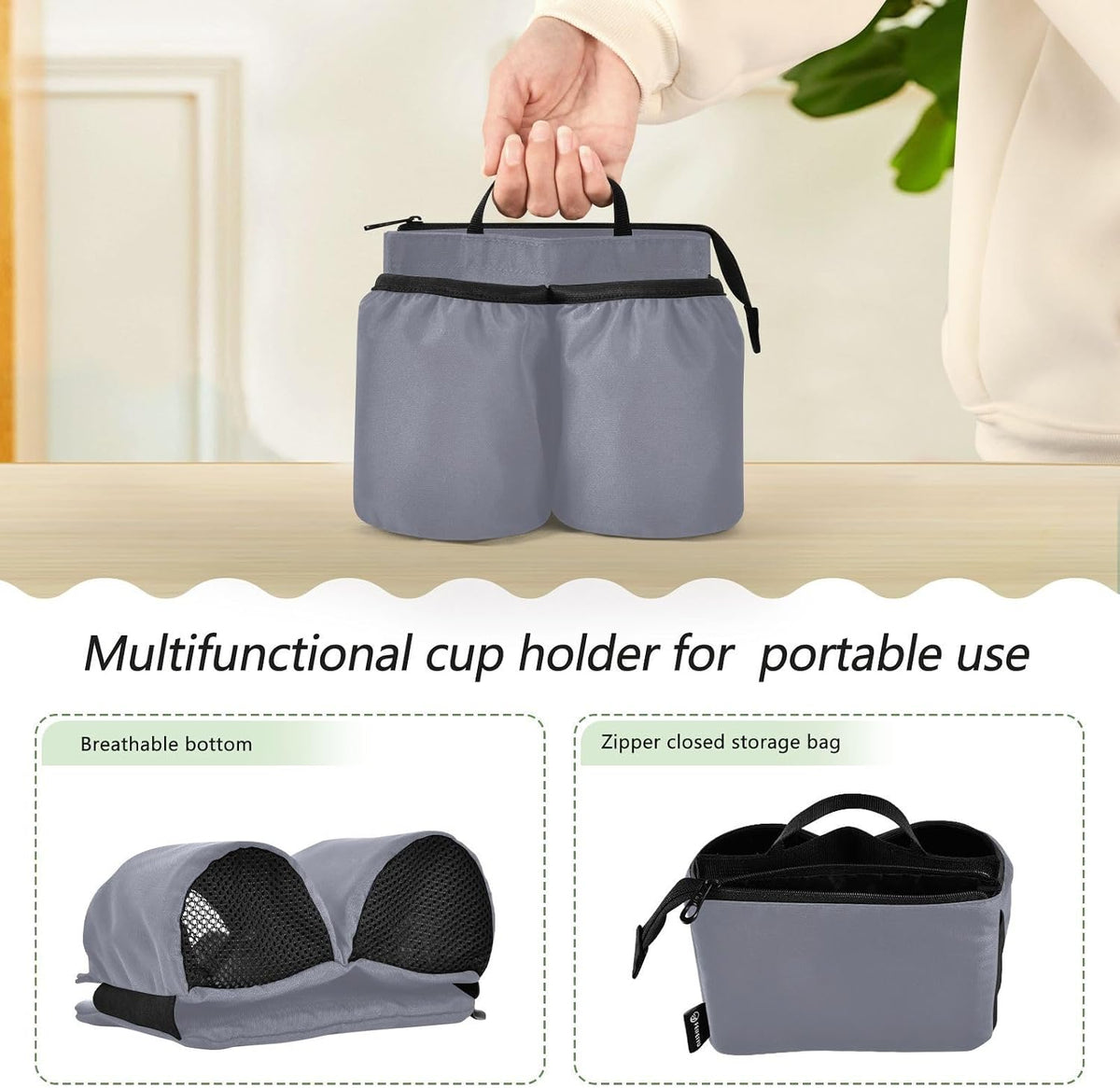 Navy Blue Travel Luggage Cup Holder for Suitcase Free Hands Travel Drink Bag for Coffee Mugs Bottles