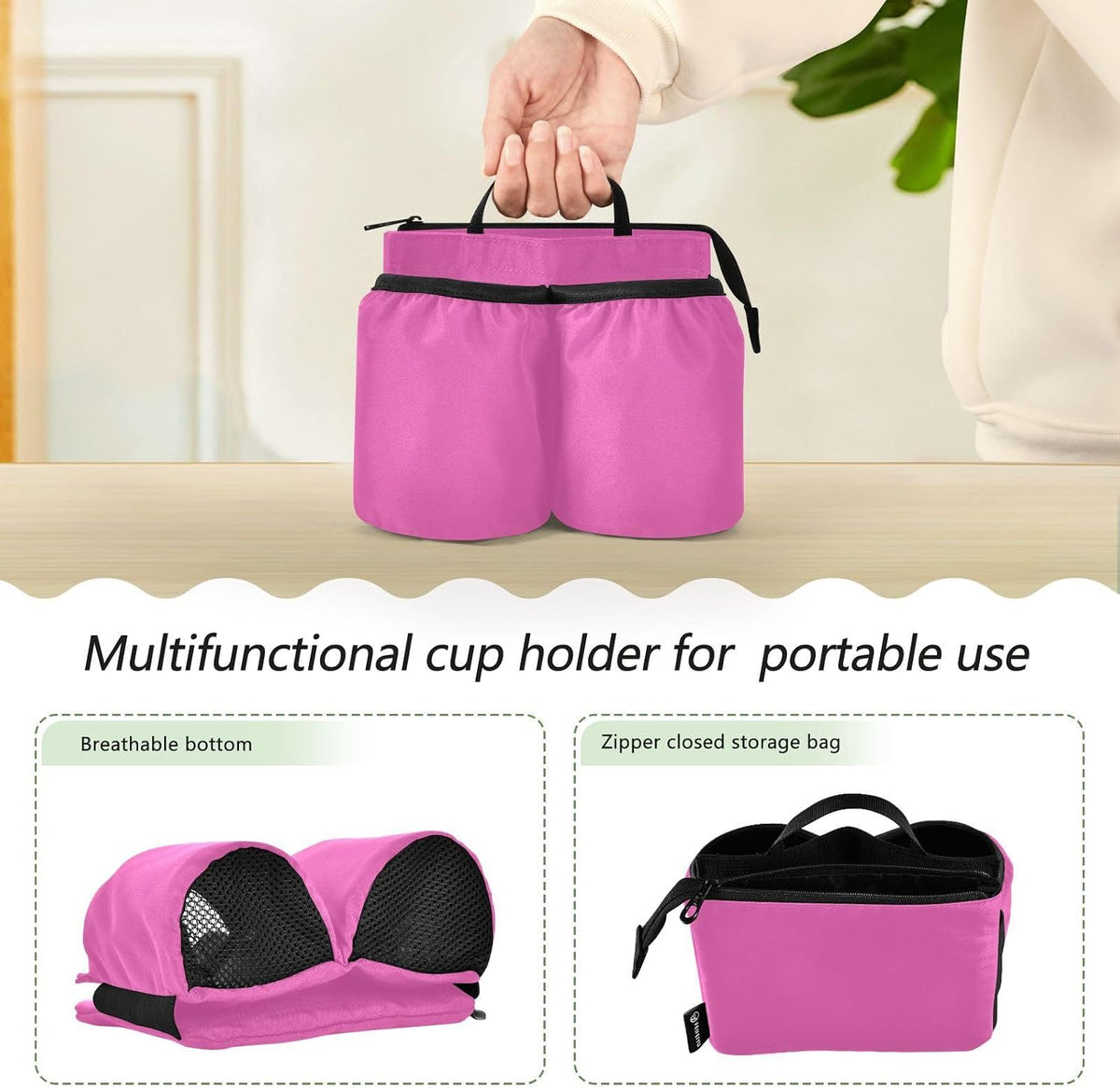 Navy Blue Travel Luggage Cup Holder for Suitcase Free Hands Travel Drink Bag for Coffee Mugs Bottles