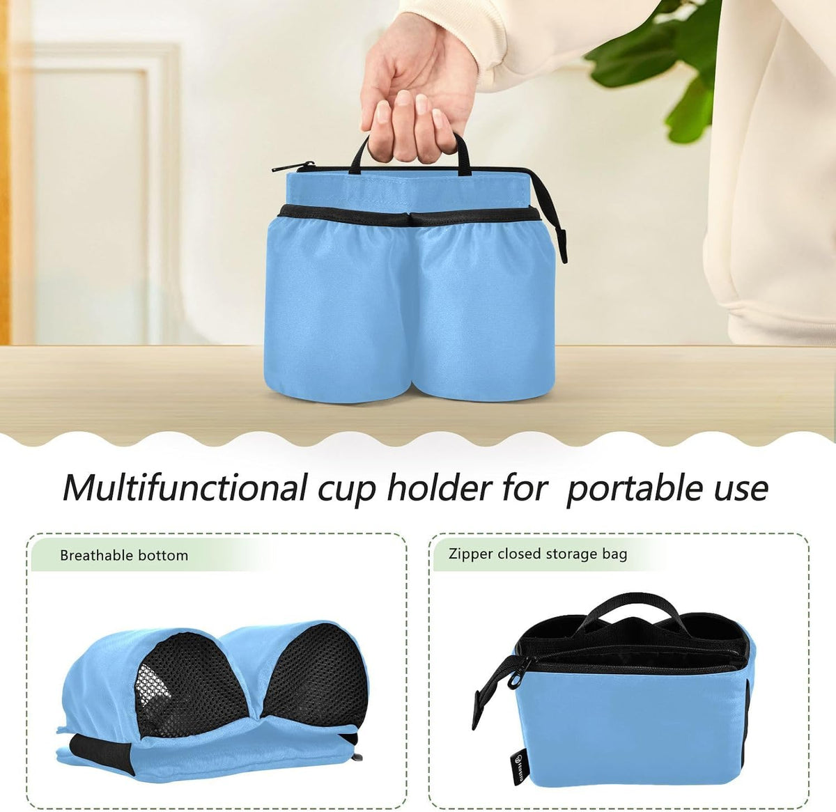Navy Blue Travel Luggage Cup Holder for Suitcase Free Hands Travel Drink Bag for Coffee Mugs Bottles