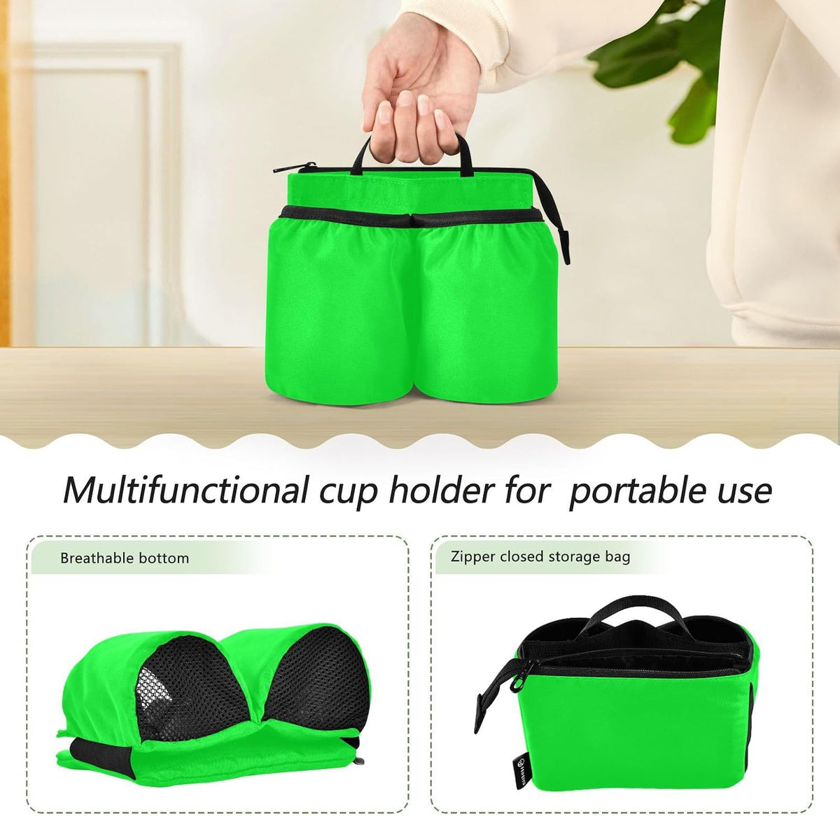 Navy Blue Travel Luggage Cup Holder for Suitcase Free Hands Travel Drink Bag for Coffee Mugs Bottles