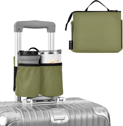 Navy Blue Travel Luggage Cup Holder for Suitcase Free Hands Travel Drink Bag for Coffee Mugs Bottles
